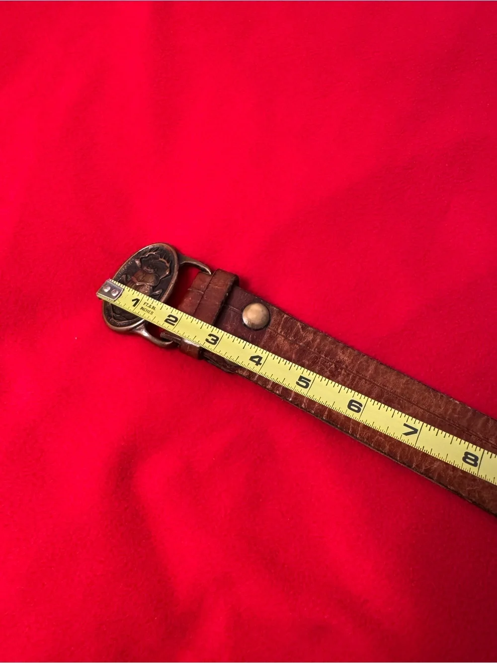 Vintage 75 Tech Ether Guild solid brass Scarab beetle Brown Leather belt